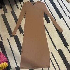 Banana Republic Long Sleeve Ribbed Dress in Tan